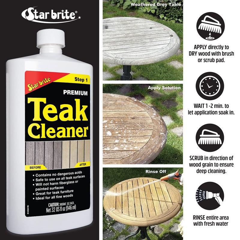 STAR BRITE Premium Teak Cleaner - Restore, Renew & Refresh Old Weathered Gray Teak Furniture & Other Fine Woods - Step 1-1 GAL (081400N) - Image 3